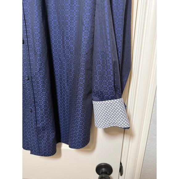 Bugatchi XL Shaped Fit Dress Shirt Flip Cuff Navy Geometric Business Casual - Picture 3 of 11